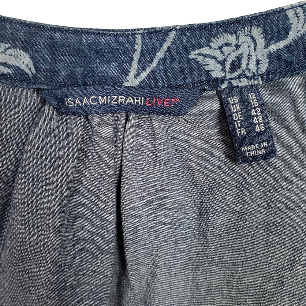 Isaac Mizrahi Live Sz 12 Dress Denim Chambray Floral Print Split Sleeves Lace Up - Picture 4 of 15